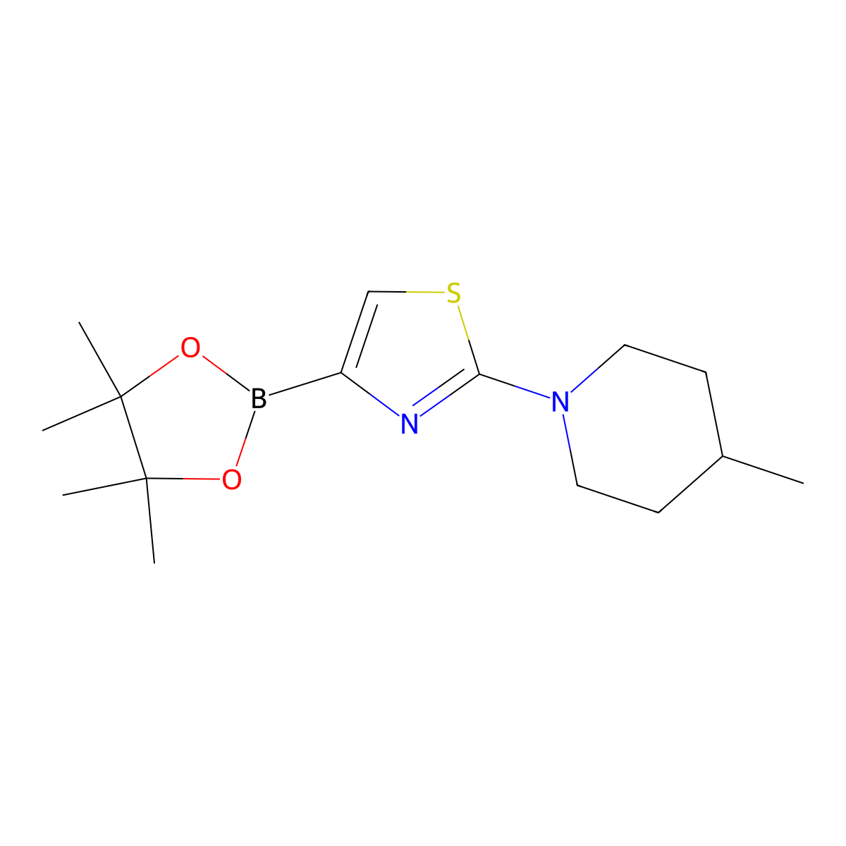 2-(4-Methylpiperidin-1-yl)thiazole-4-boronic acid pinacol ester molecular structure, CAS 1356938-07-2