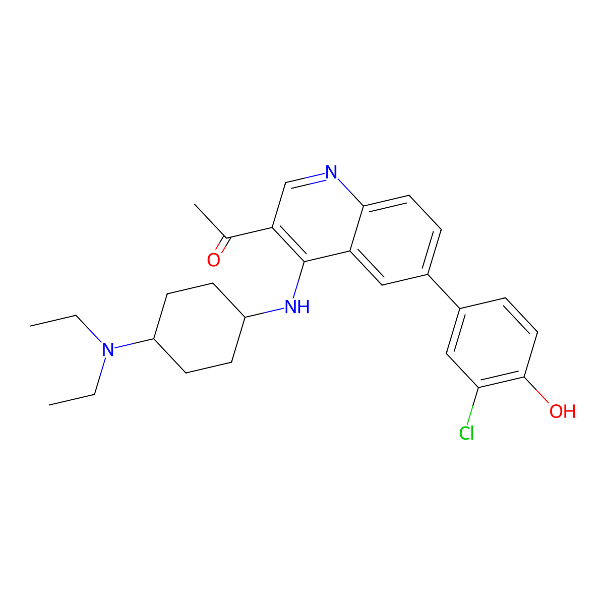 1-{6-(3-Chloro-4-hydroxyphenyl)-4-[4-(diethylamino)cyclohexylamino]quinolin-3-yl}ethanone molecular structure, CAS 1356943-67-3