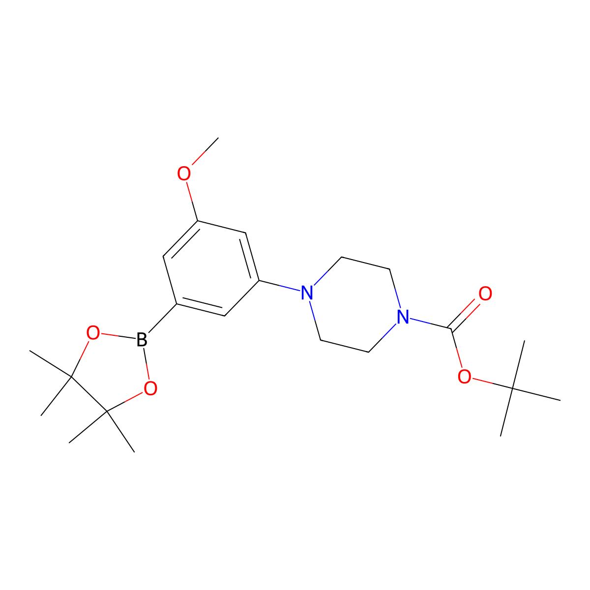 Tert-butyl 4-(3-methoxy-5-(4,4,5,5-tetramethyl-1,3,2-dioxaborolan-2-yl)phenyl)piperazine-1-carboxylate molecular structure, CAS 1356944-21-2