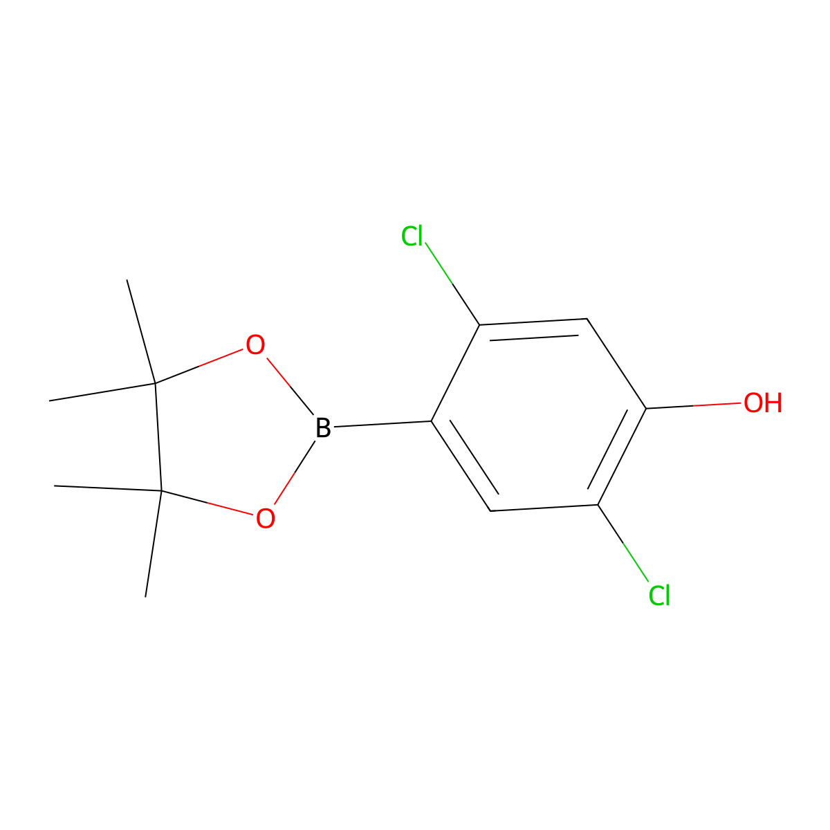 2,5-Dichloro-4-(4,4,5,5-tetramethyl-1,3,2-dioxaborolan-2-yl)phenol molecular structure, CAS 1356953-66-6