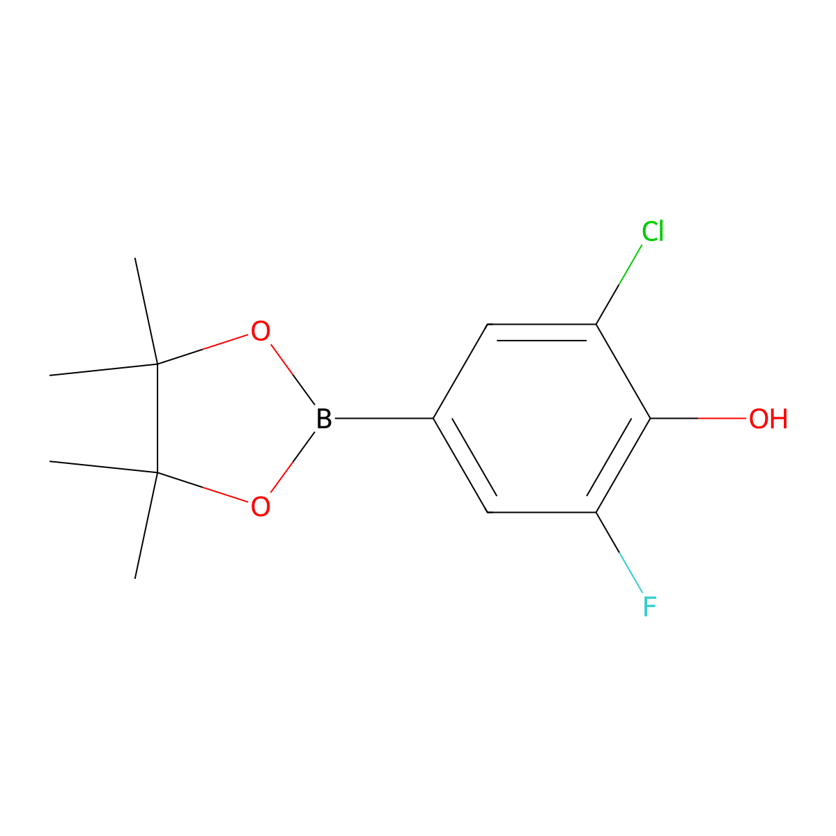 2-Chloro-6-fluoro-4-(4,4,5,5-tetramethyl-1,3,2-dioxaborolan-2-yl)phenol molecular structure, CAS 1356953-67-7