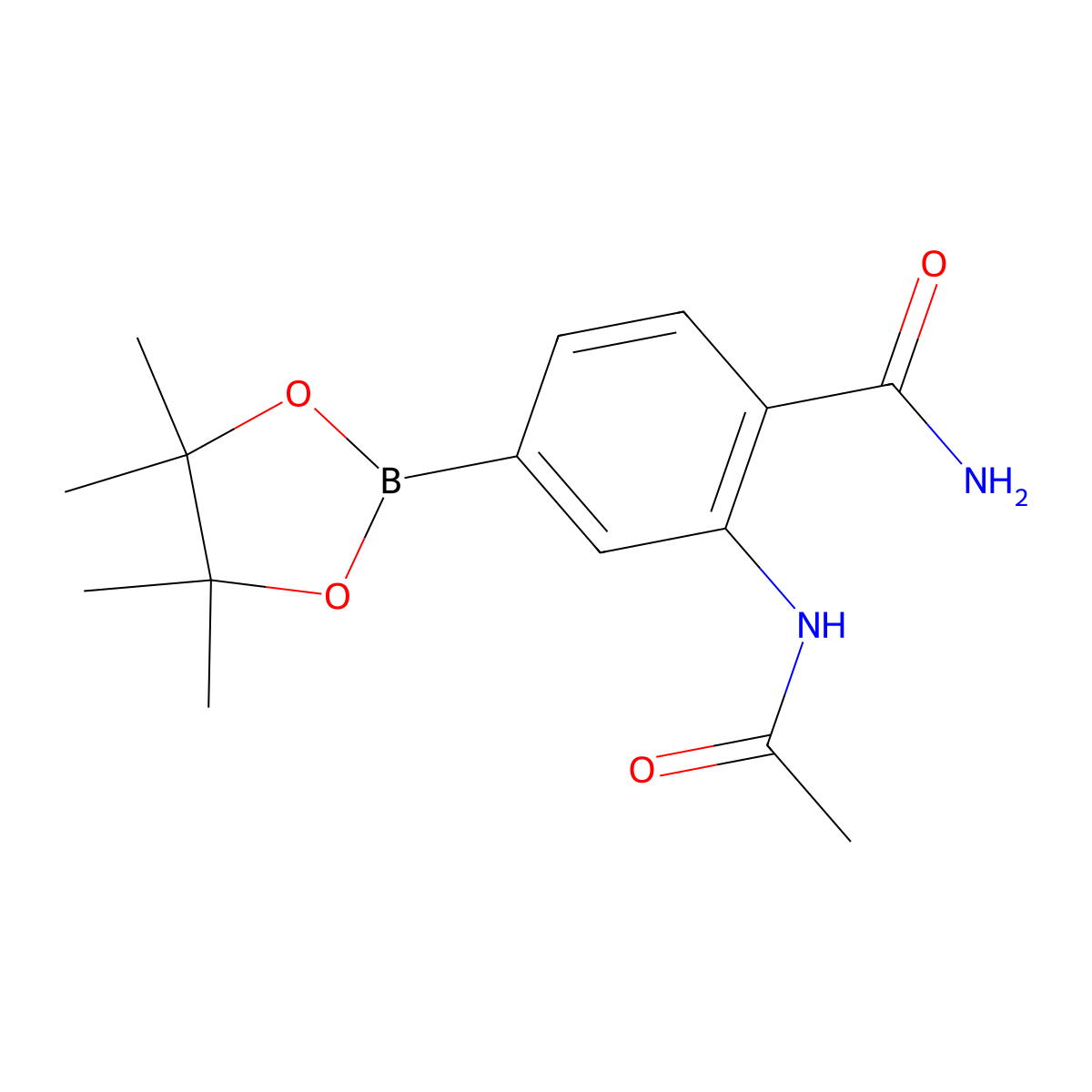 2-Acetamido-4-(4,4,5,5-tetramethyl-1,3,2-dioxaborolan-2-yl)benzamide molecular structure, CAS 1356963-36-4