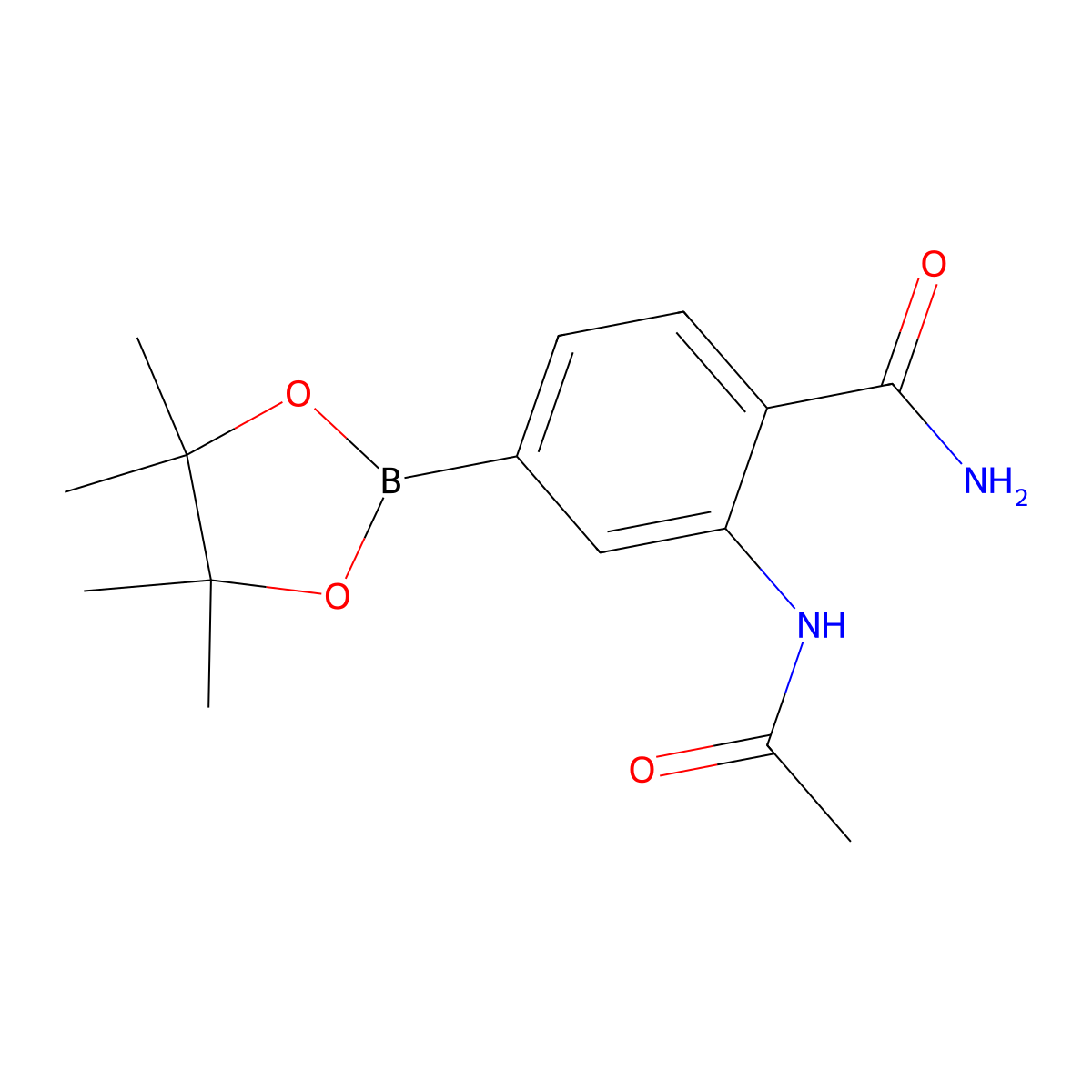 2-Acetamido-4-(4,4,5,5-tetramethyl-1,3,2-dioxaborolan-2-yl)benzamide molecular structure, CAS 1356963-36-4