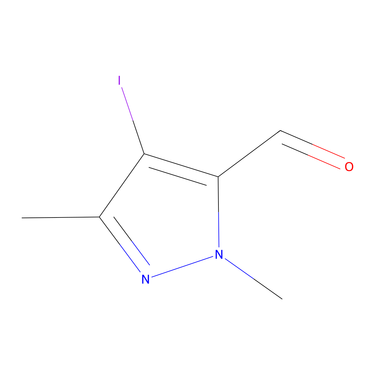 4-iodo-1,3-dimethyl-1H-pyrazole-5-carbaldehyde molecular structure, CAS 1356998-16-7