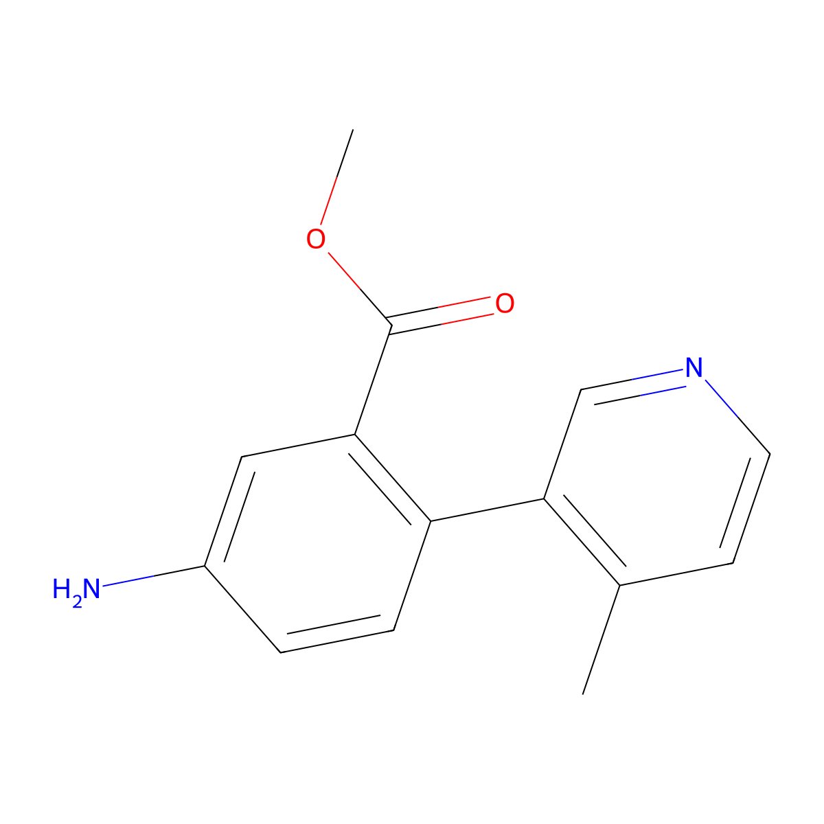 Methyl 5-amino-2-(4-methyl-3-pyridinyl)benzoate molecular structure, CAS 1357094-74-6