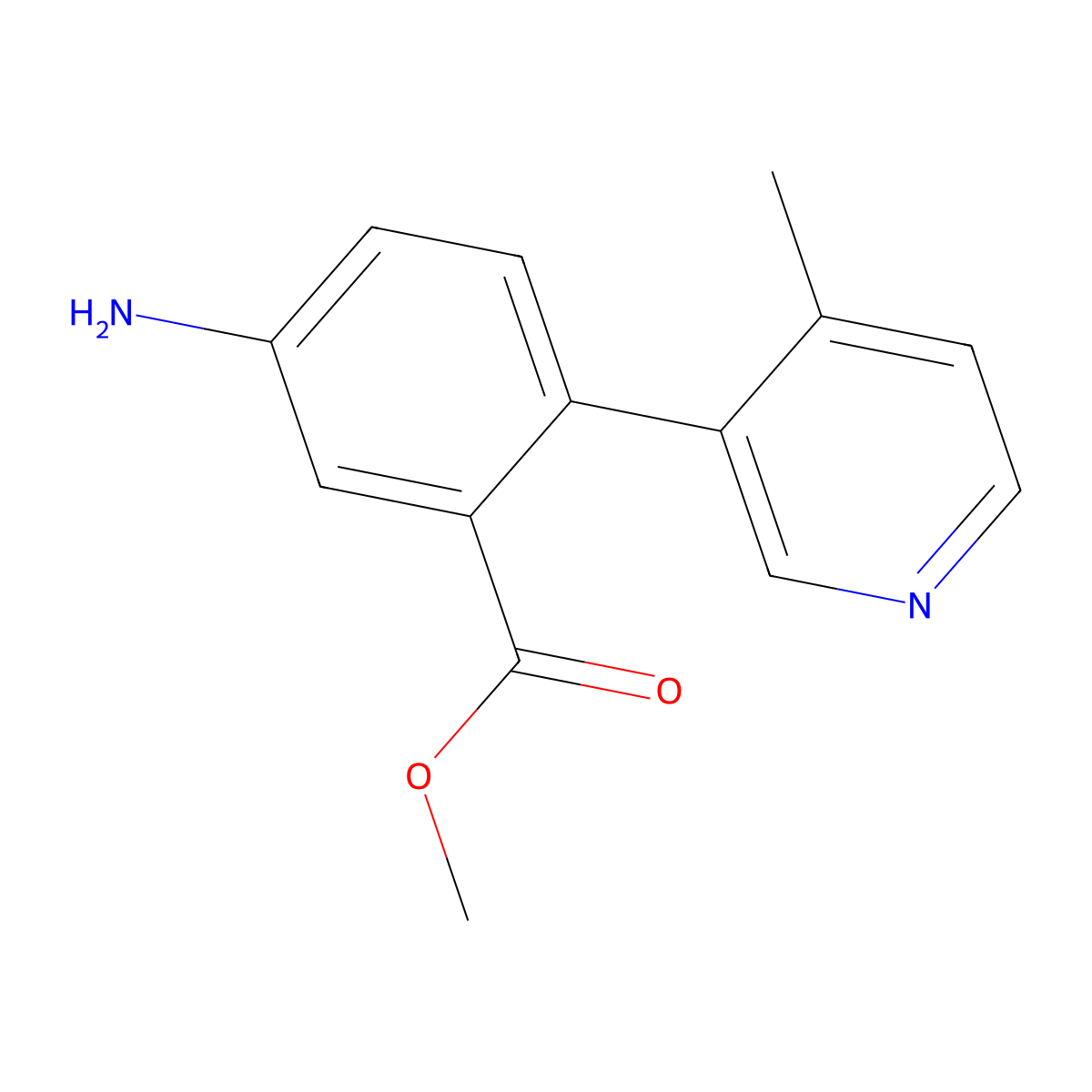 Methyl 5-amino-2-(4-methyl-3-pyridinyl)benzoate molecular structure, CAS 1357094-74-6