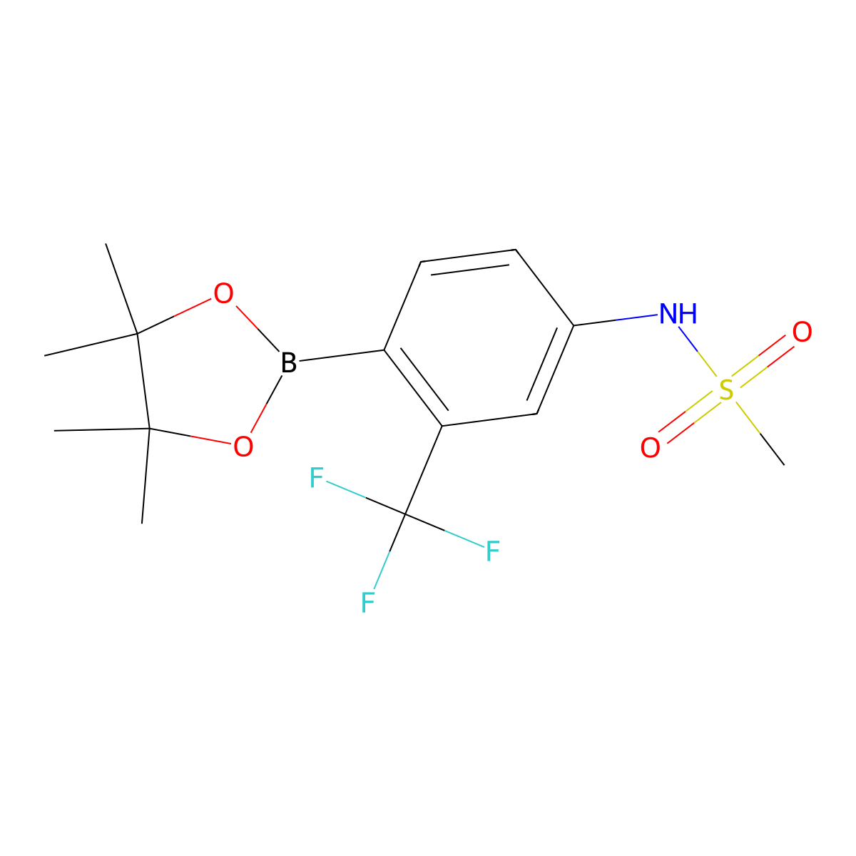 N-(4-(4,4,5,5-Tetramethyl-1,3,2-dioxaborolan-2-yl)-3-(trifluoromethyl)phenyl)methanesulfonamide molecular structure, CAS 1357095-05-6