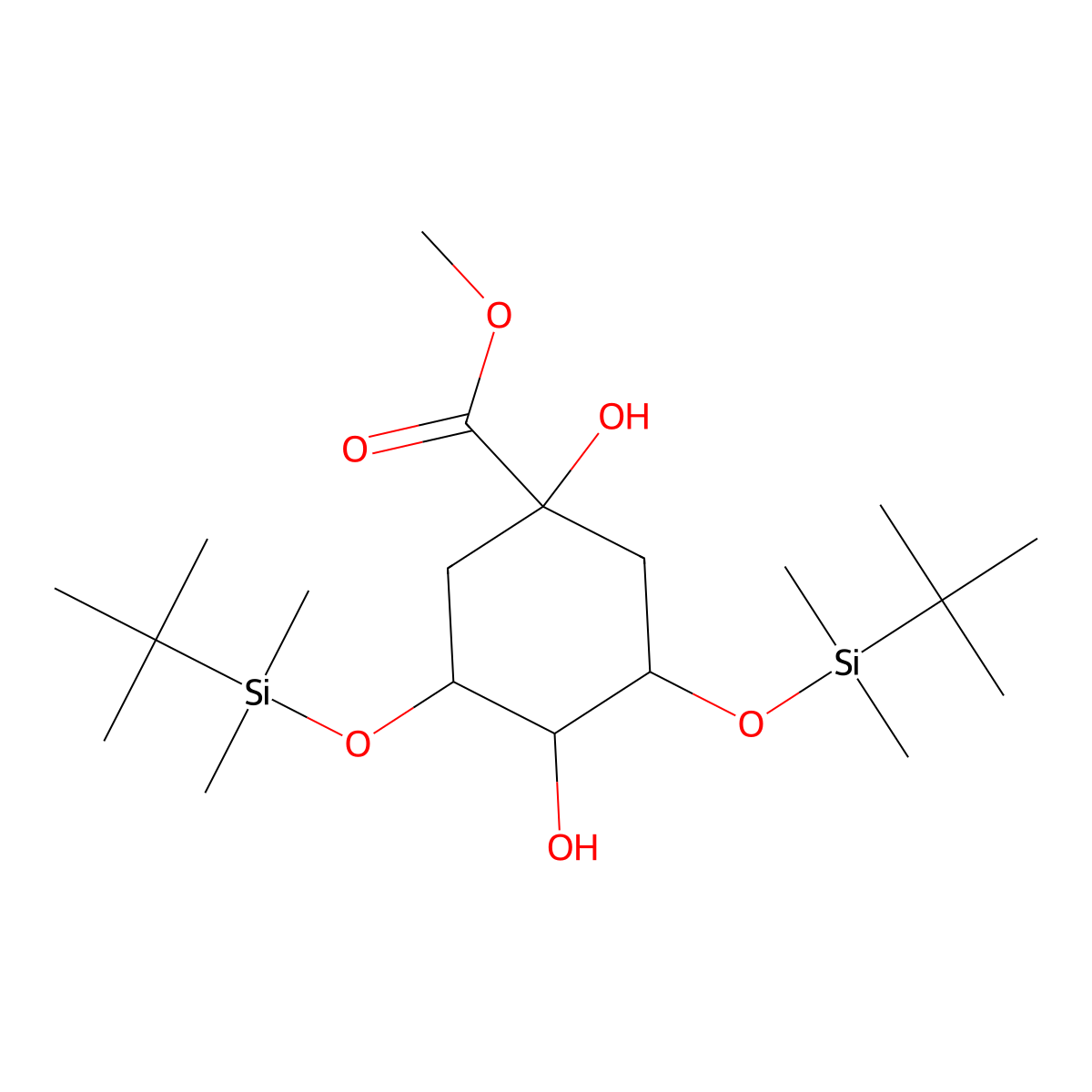 (1a,3R,4a,5R)-3,5-Bis[[(1,1-dimethylethyl)dimethylsilyl]oxy]-1,4-dihydroxy-cyclohexanecarboxylic Acid Methyl Ester molecular structure, CAS 135711-62-5