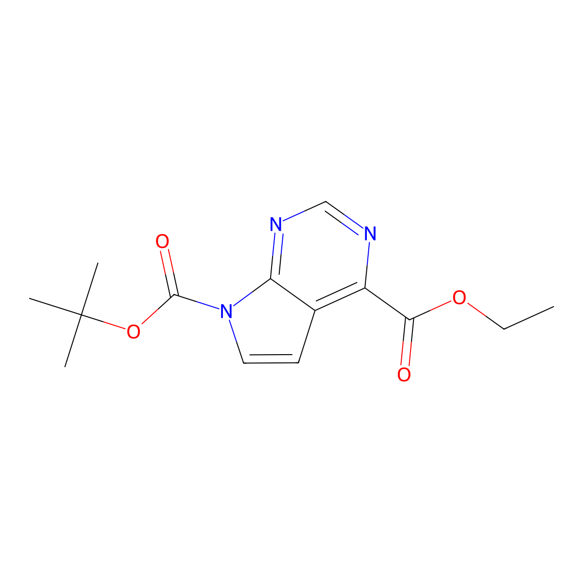 7-tert-butyl 4-ethyl 7H-pyrrolo[2,3-d]pyrimidine-4,7-dicarboxylate molecular structure, CAS 1357147-41-1