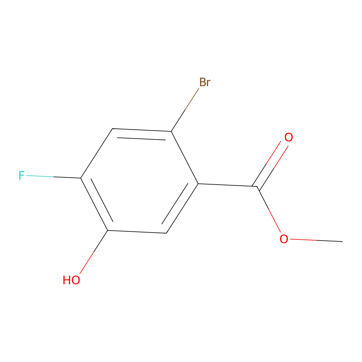Methyl 2-bromo-4-fluoro-5-hydroxybenzoate molecular structure, CAS 1357147-45-5