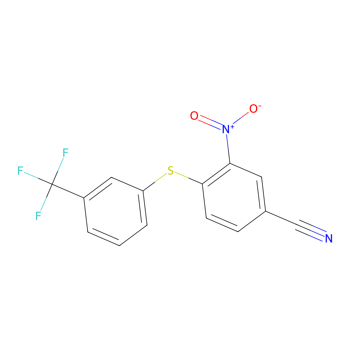 3-Nitro-4-{[3-(trifluoromethyl)phenyl]sulfanyl}benzonitrile molecular structure, CAS 1357147-52-4