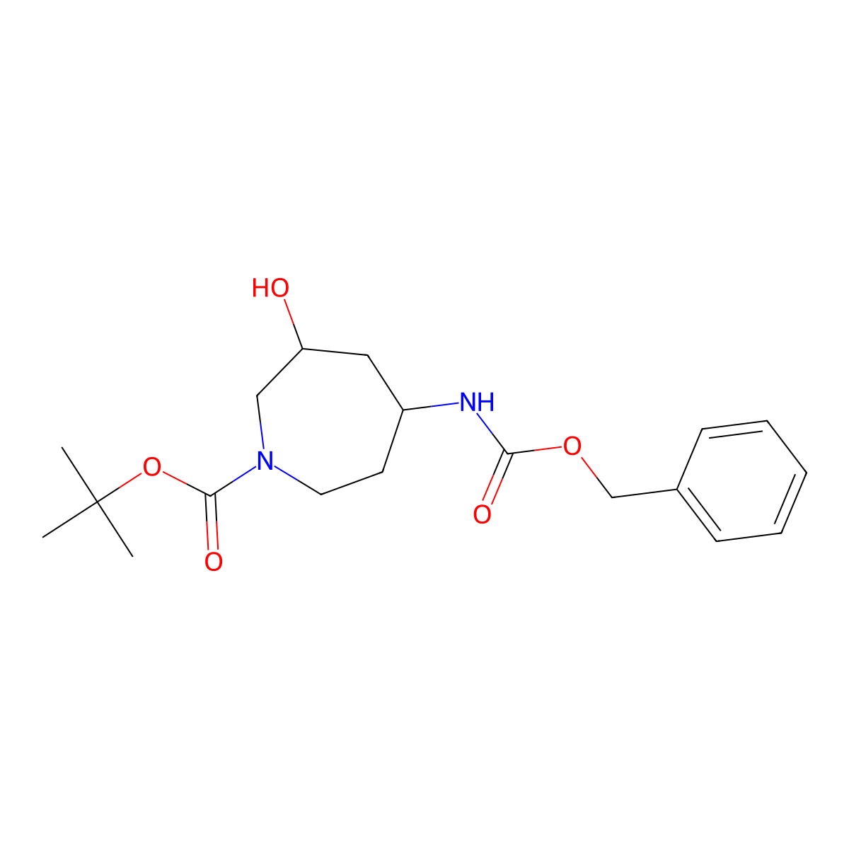rac-tert-butyl (3R,5R)-5-{[(benzyloxy)carbonyl]amino}-3-hydroxyazepane-1-carboxylate molecular structure, CAS 1357160-63-4