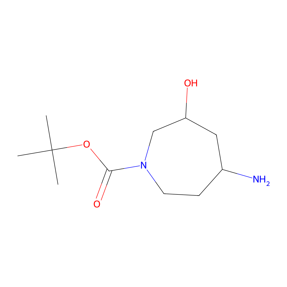 Rac-tert-butyl (3r,5r)-5-amino-3-hydroxyazepane-1-carboxylate molecular structure, CAS 1357160-64-5
