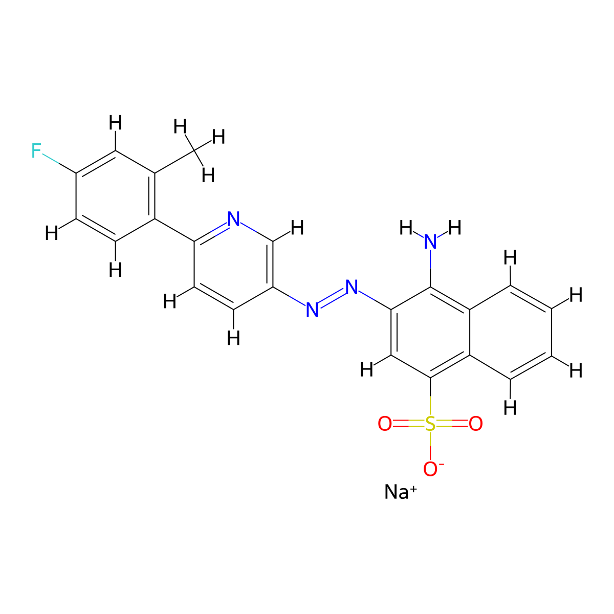 4-Amino-3-[2-[6-(4-fluoro-2-methylphenyl)-3-pyridinyl]diazenyl]-1-naphthalenesulfonic acid, monosodium salt molecular structure, CAS 1357164-52-3