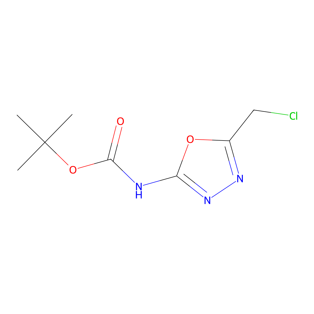 Tert-butyl (5-(chloromethyl)-1,3,4-oxadiazol-2-yl)carbamate molecular structure, CAS 1357247-93-8