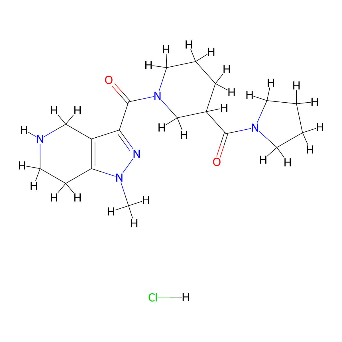 1-methyl-3-{[3-(pyrrolidin-1-ylcarbonyl)piperidin-1-yl]carbonyl}-4,5,6,7-tetrahydro-1H-pyrazolo[4,3-c]pyridine hydrochloride molecular structure, CAS 1357252-34-6