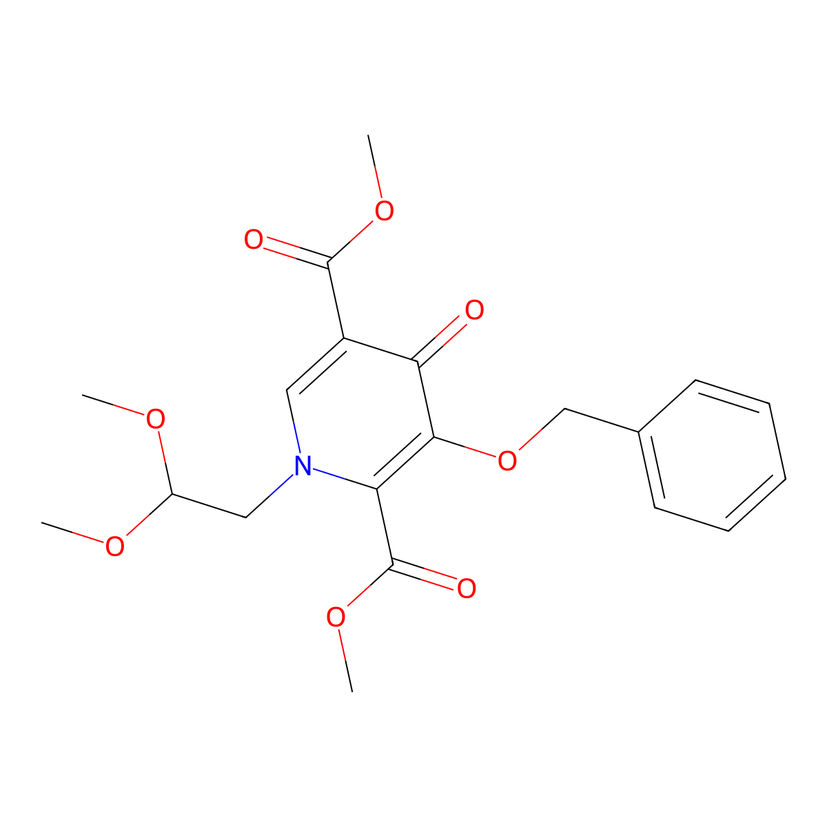 Dimethyl 3-(benzyloxy)-1-(2,2-dimethoxyethyl)-4-oxo-1,4-dihydropyridine-2,5-dicarboxylate molecular structure, CAS 1357289-08-7