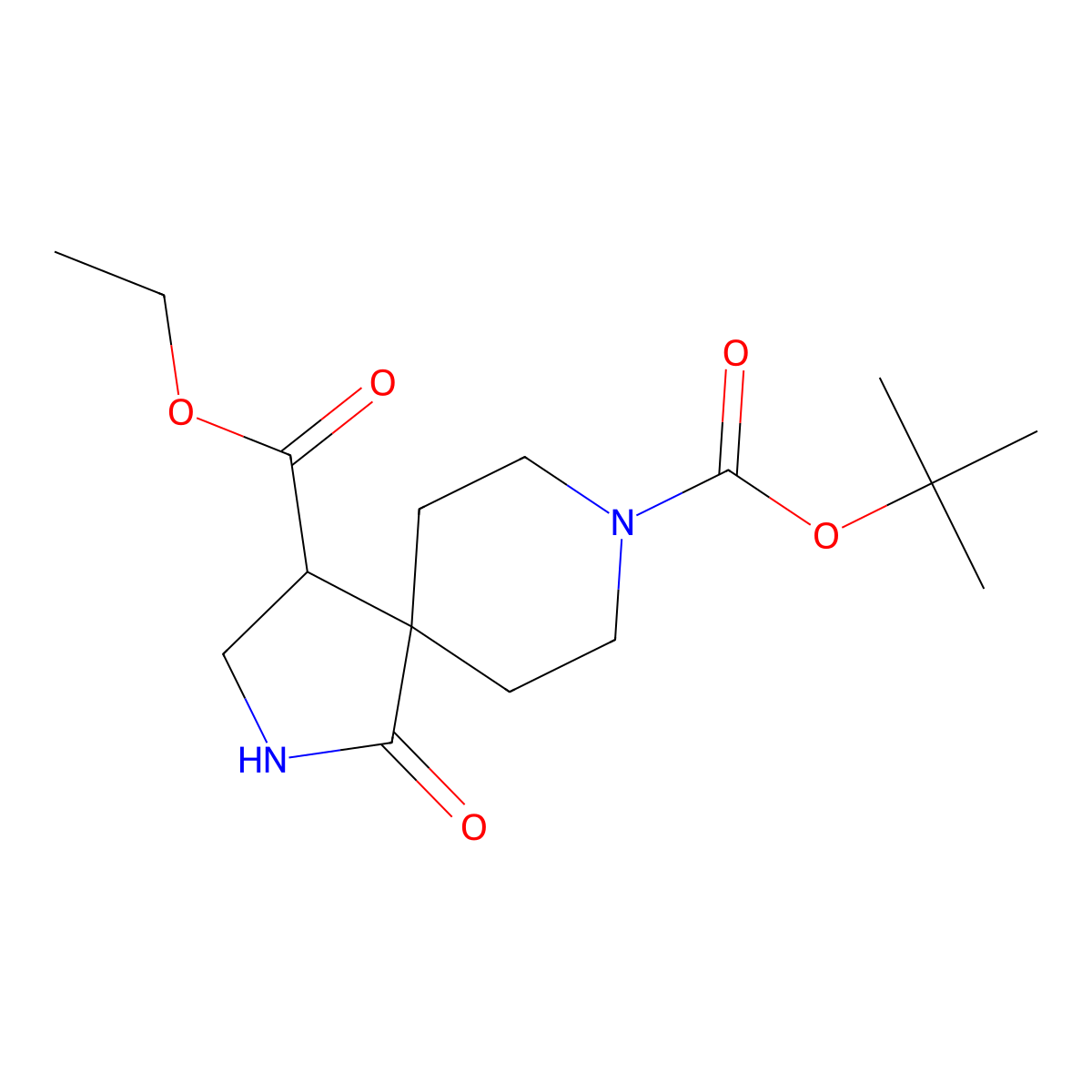 8-tert-Butyl 4-ethyl 1-oxo-2,8-diazaspiro[4.5]decane-4,8-dicarboxylate molecular structure, CAS 1357352-07-8