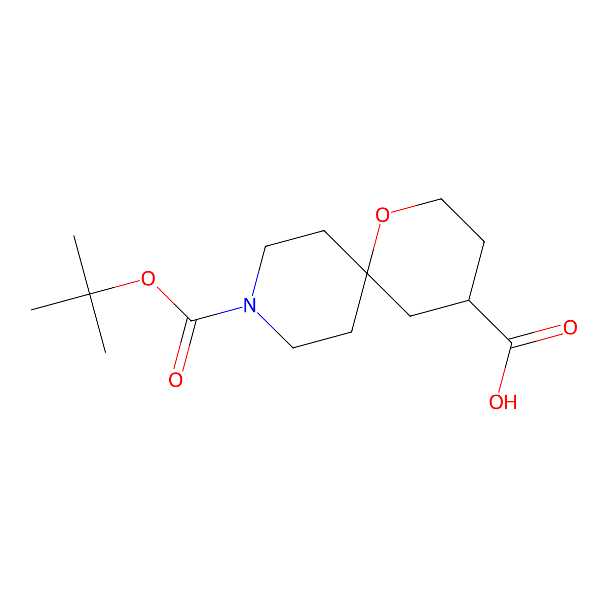 9-Tert-butoxycarbonyl-1-oxa-9-azaspiro[5.5]undecane-4-carboxylic acid molecular structure, CAS 1357352-09-0