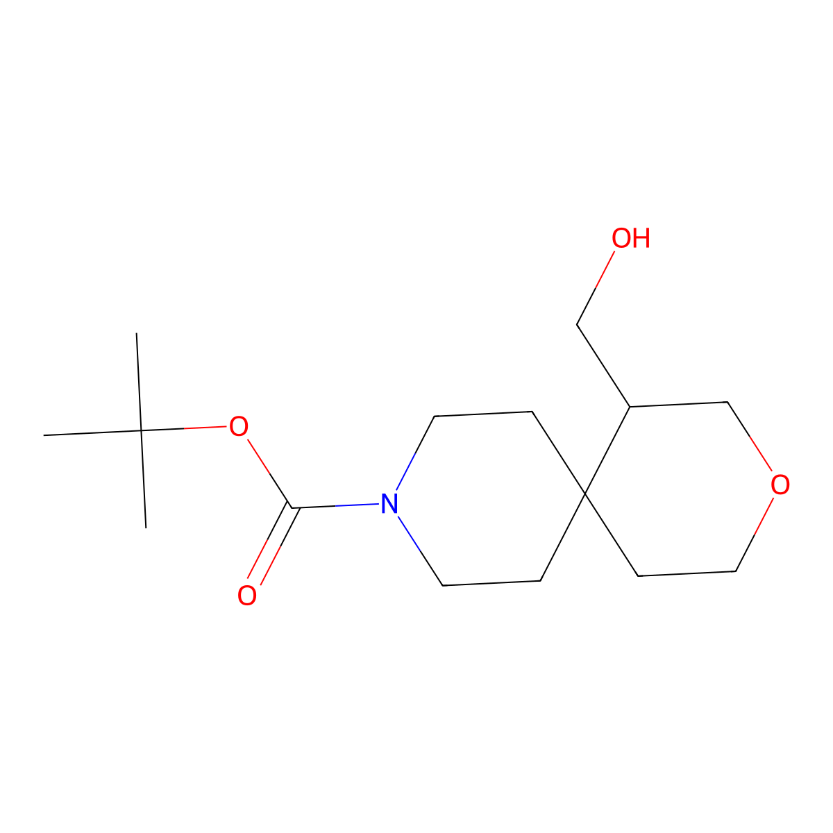 tert-Butyl 1-(hydroxymethyl)-3-oxa-9-azaspiro[5.5]undecane-9-carboxylate molecular structure, CAS 1357352-71-6