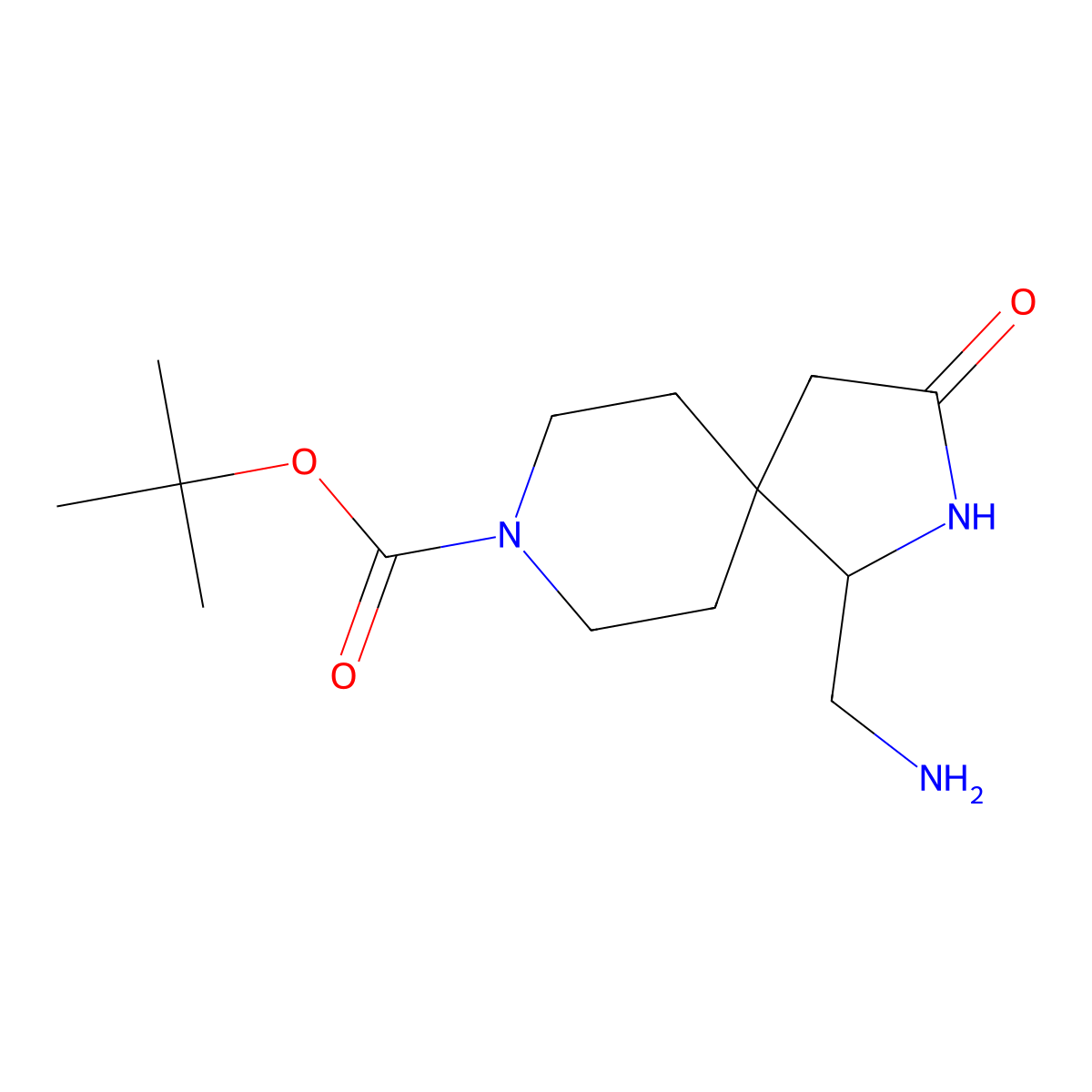 Tert-butyl 1-(aminomethyl)-3-oxo-2,8-diazaspiro[4.5]decane-8-carboxylate molecular structure, CAS 1357353-81-1