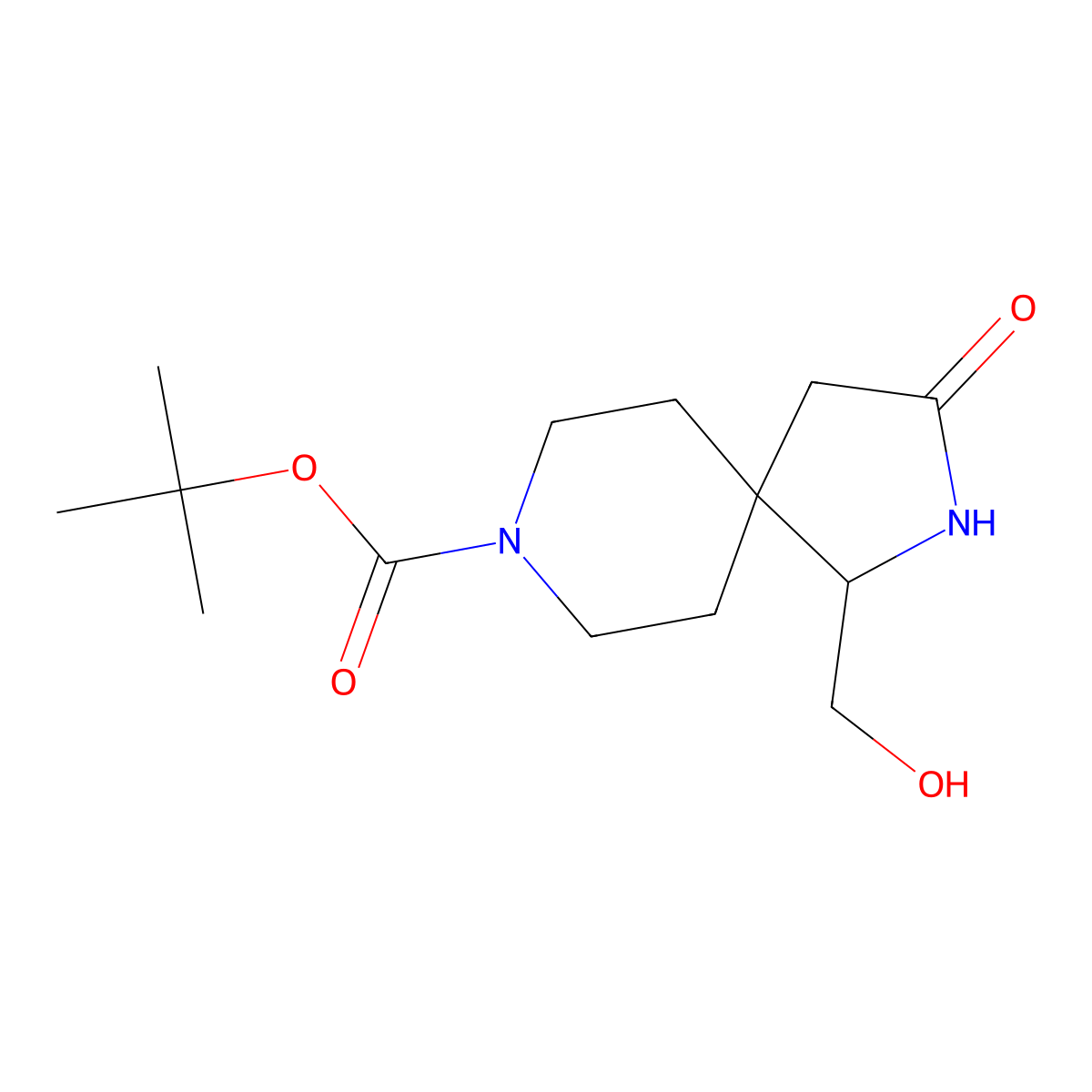 Tert-butyl 1-(hydroxymethyl)-3-oxo-2,8-diazaspiro[4.5]decane-8-carboxylate molecular structure, CAS 1357353-90-2