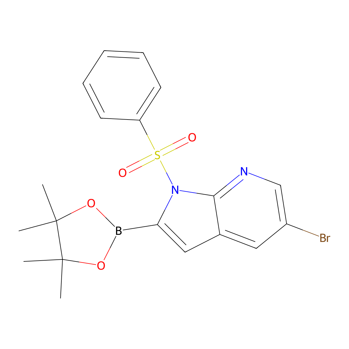 5-Bromo-1-(phenylsulfonyl)-2-(4,4,5,5-tetramethyl-1,3,2-dioxaborolan-2-yl)-1H-pyrrolo[2,3-b]pyridine molecular structure, CAS 1357387-25-7