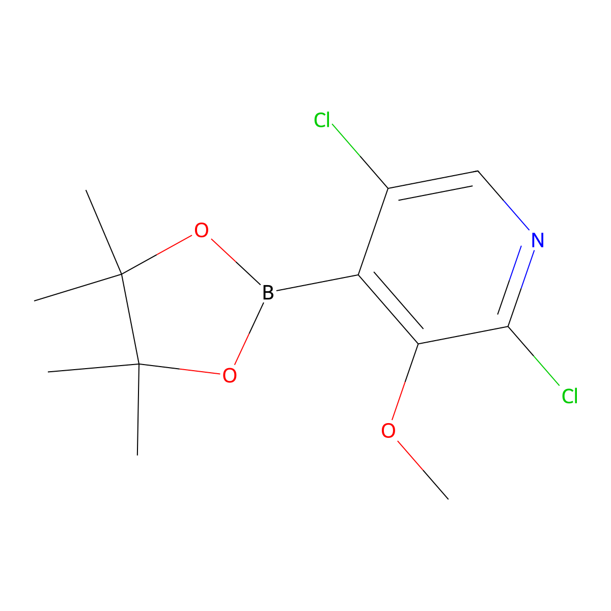2,5-Dichloro-3-methoxy-4-(4,4,5,5-tetramethyl-1,3,2-dioxaborolan-2-yl)pyridine molecular structure, CAS 1357387-36-0
