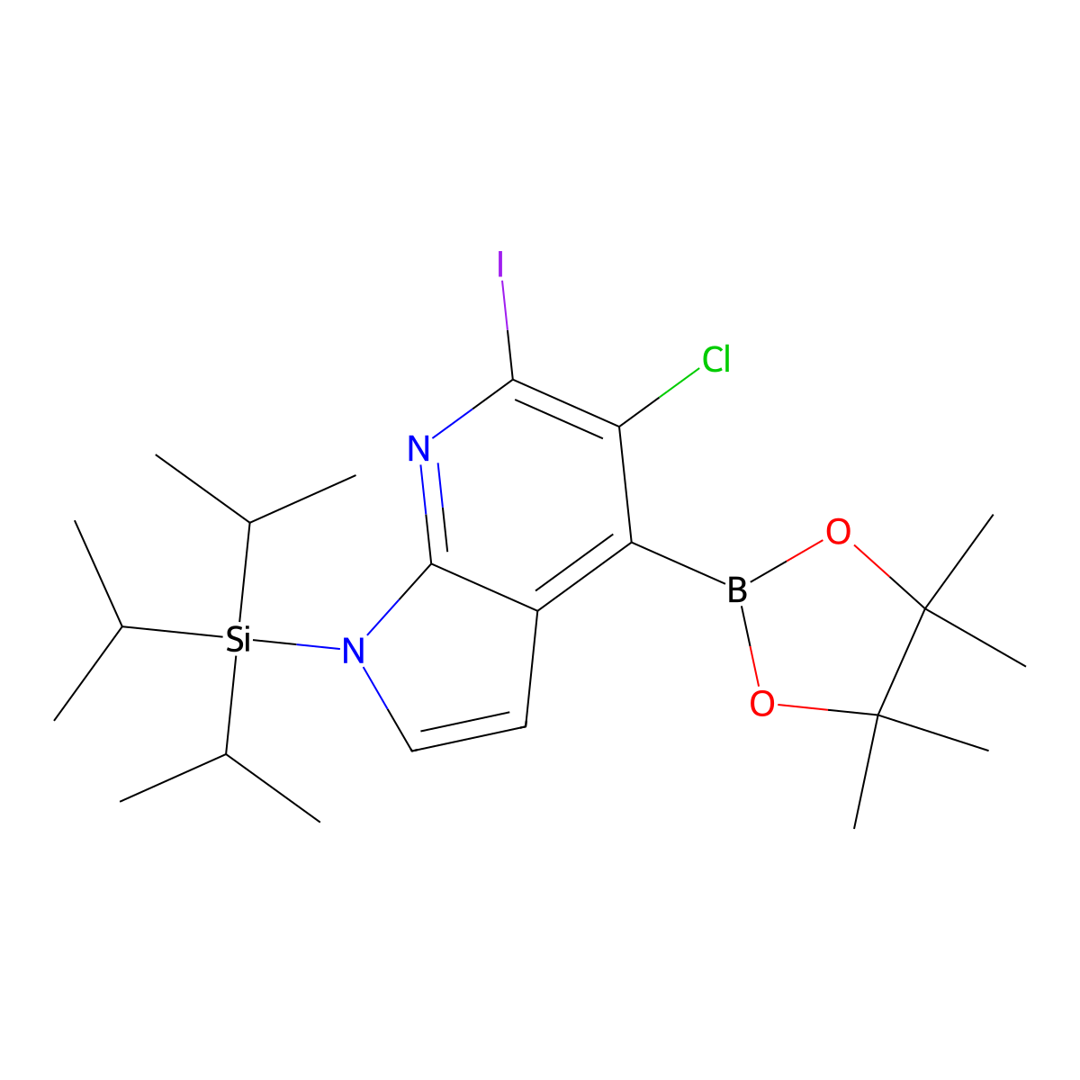 5-Chloro-6-iodo-4-(4,4,5,5-tetramethyl-1,3,2-dioxaborolan-2-YL)-1-(triisopropylsilyl)-1H-pyrrolo[2,3-B]pyridine molecular structure, CAS 1357387-50-8