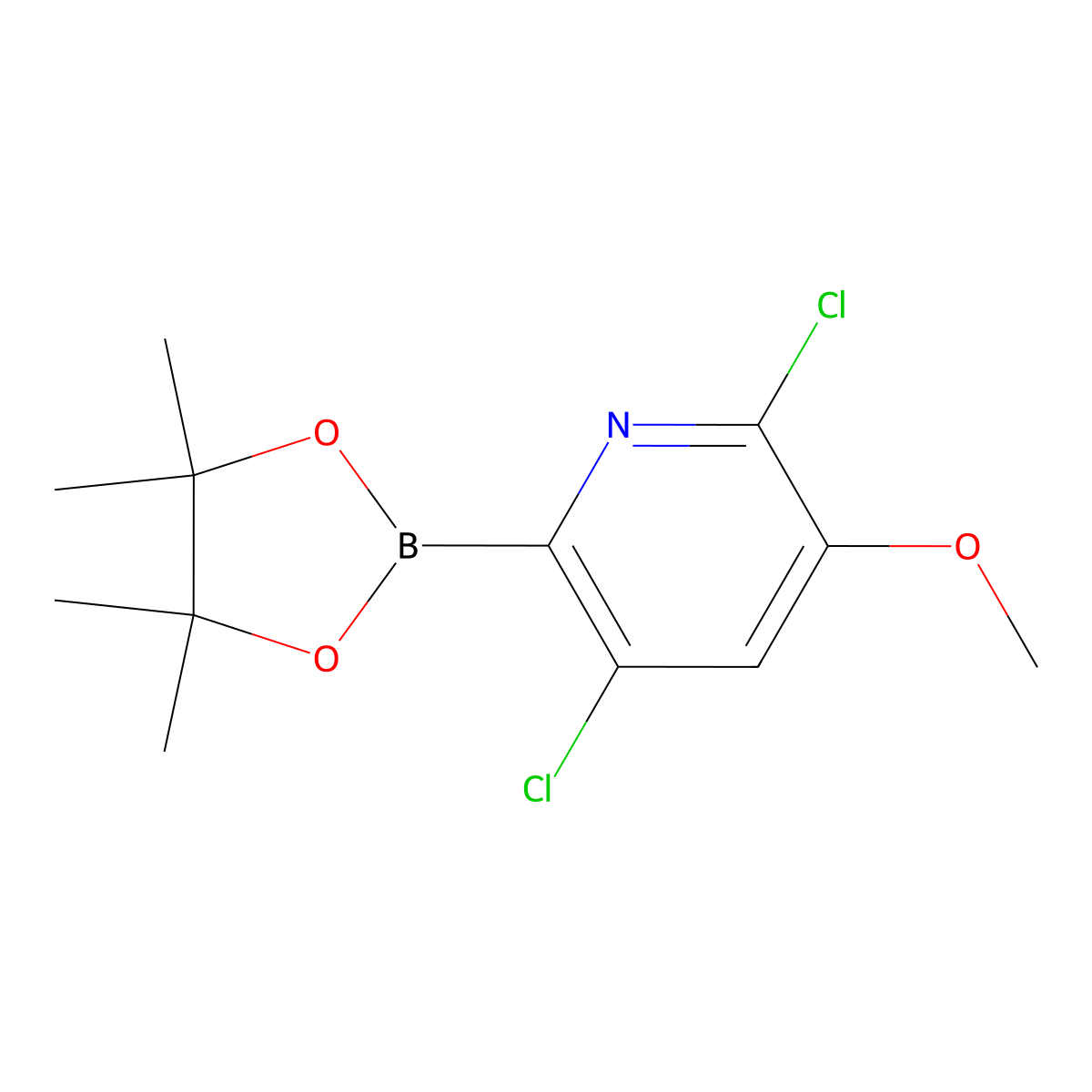 2,5-Dichloro-3-methoxy-6-(4,4,5,5-tetramethyl-1,3,2-dioxaborolan-2-yl)pyridine molecular structure, CAS 1357387-52-0