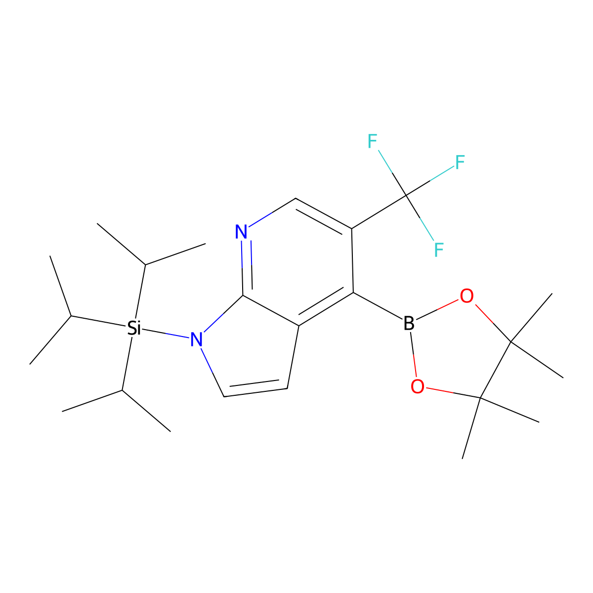 4-(4,4,5,5-tetramethyl-1,3,2-dioxaborolan-2-yl)-5-(trifluoromethyl)-1-(triisopropylsilyl)-1H-pyrrolo[2,3-b]pyridine molecular structure, CAS 1357387-66-6