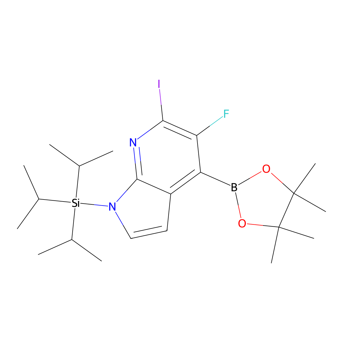 5-fluoro-6-iodo-4-(4,4,5,5-tetramethyl-1,3,2-dioxaborolan-2-yl)-1-(triisopropylsilyl)-1H-pyrrolo[2,3-b]pyridine molecular structure, CAS 1357387-67-7