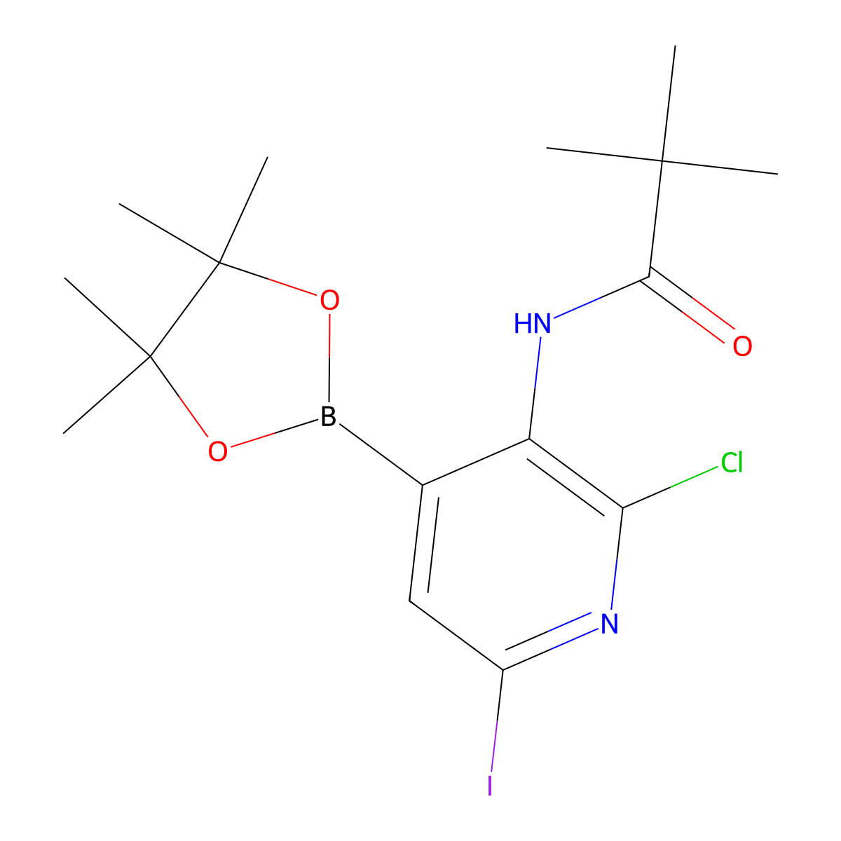 N-(2-Chloro-6-iodo-4-(4,4,5,5-tetramethyl-1,3,2-dioxaborolan-2-YL)pyridin-3-YL)pivalamide molecular structure, CAS 1357387-98-4