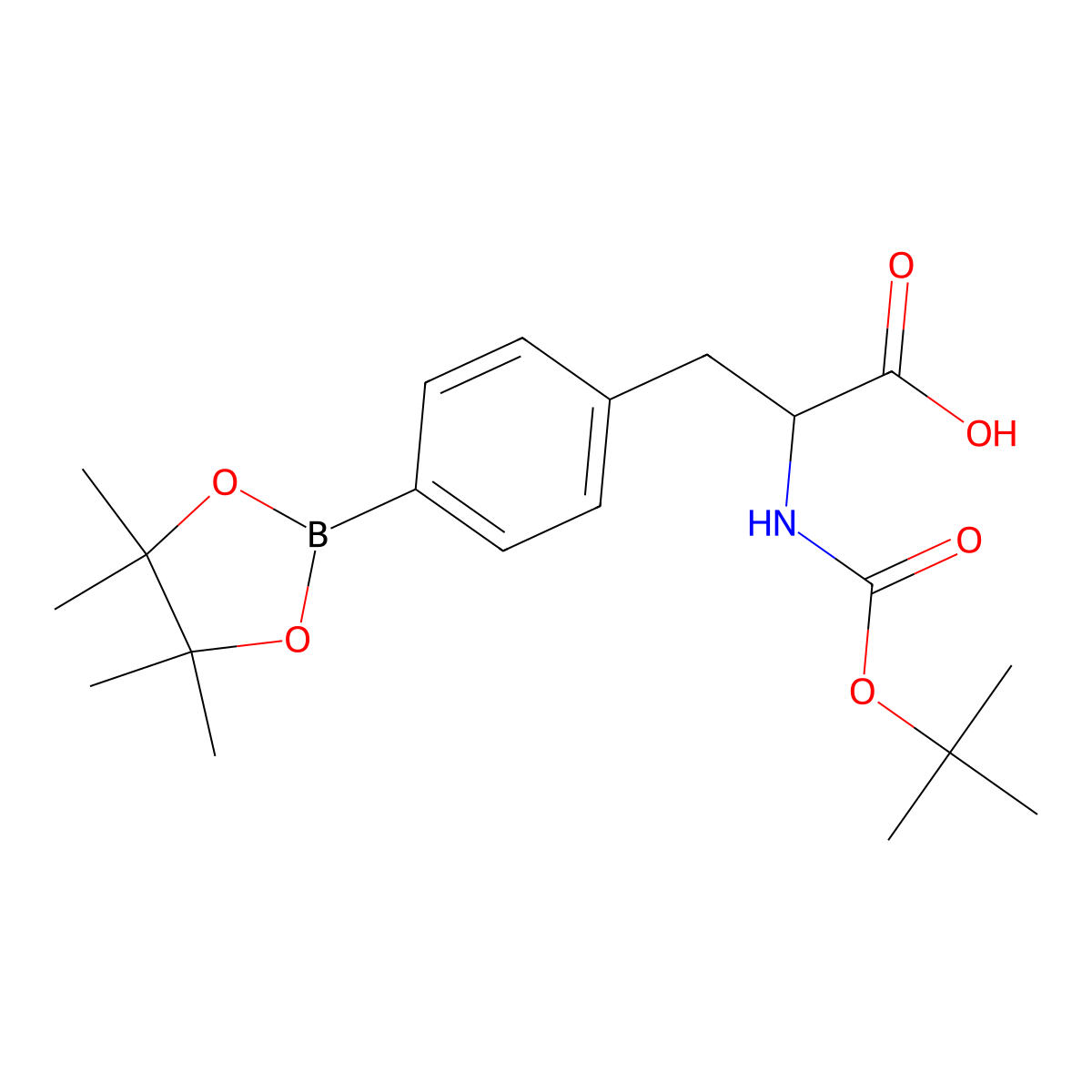 2-((tert-Butoxycarbonyl)amino)-3-(4-(4,4,5,5-tetramethyl-1,3,2-dioxaborolan-2-yl)phenyl)propanoic acid molecular structure, CAS 1357394-25-2