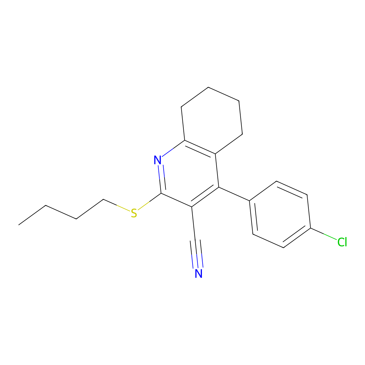 2-(Butylsulfanyl)-4-(4-chlorophenyl)-5,6,7,8-tetrahydro-3-quinolinecarbonitrile molecular structure, CAS 135747-36-3