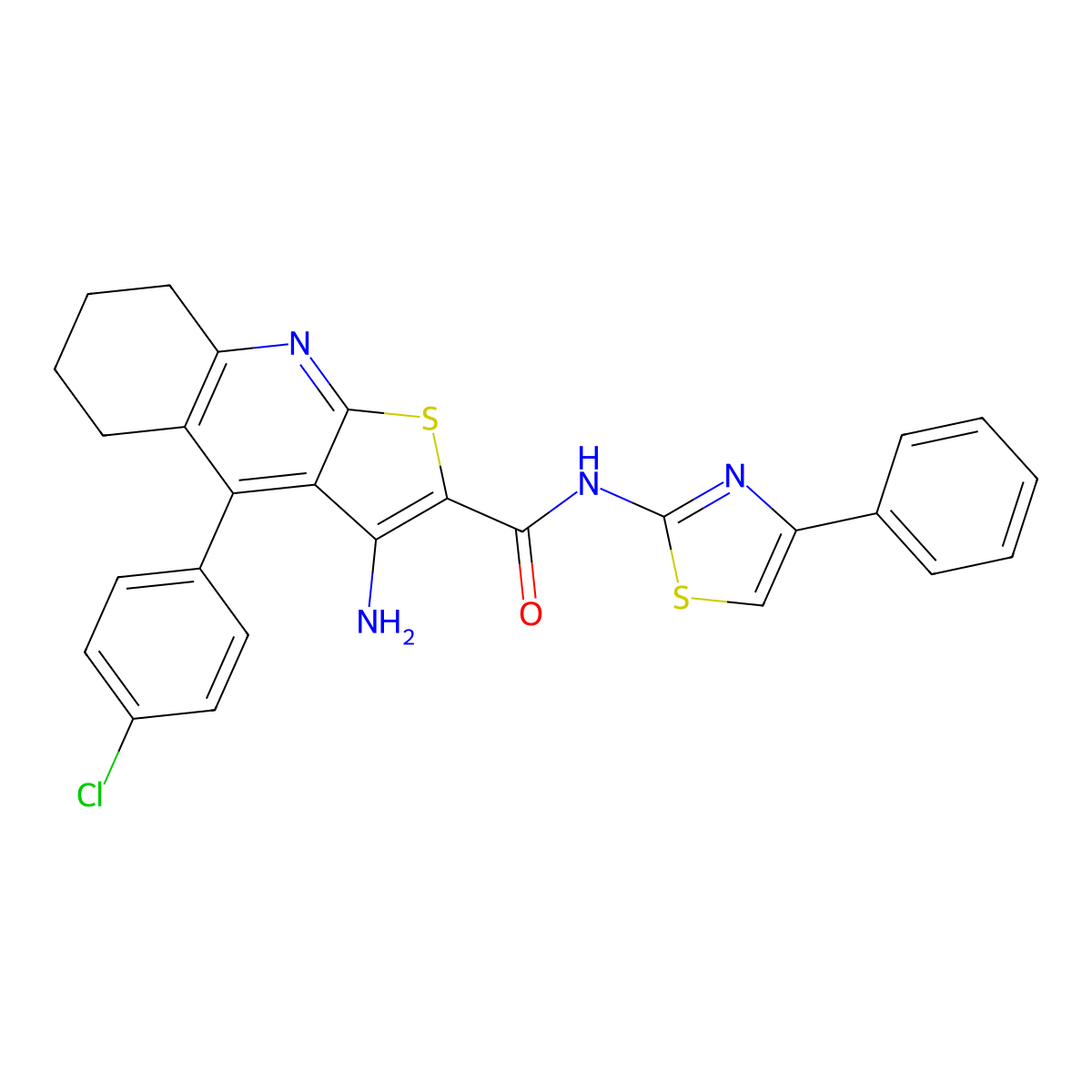 3-amino-4-(4-chlorophenyl)-N-(4-phenyl-1,3-thiazol-2-yl)-5,6,7,8-tetrahydrothieno[2,3-b]quinoline-2-carboxamide molecular structure, CAS 135747-47-6