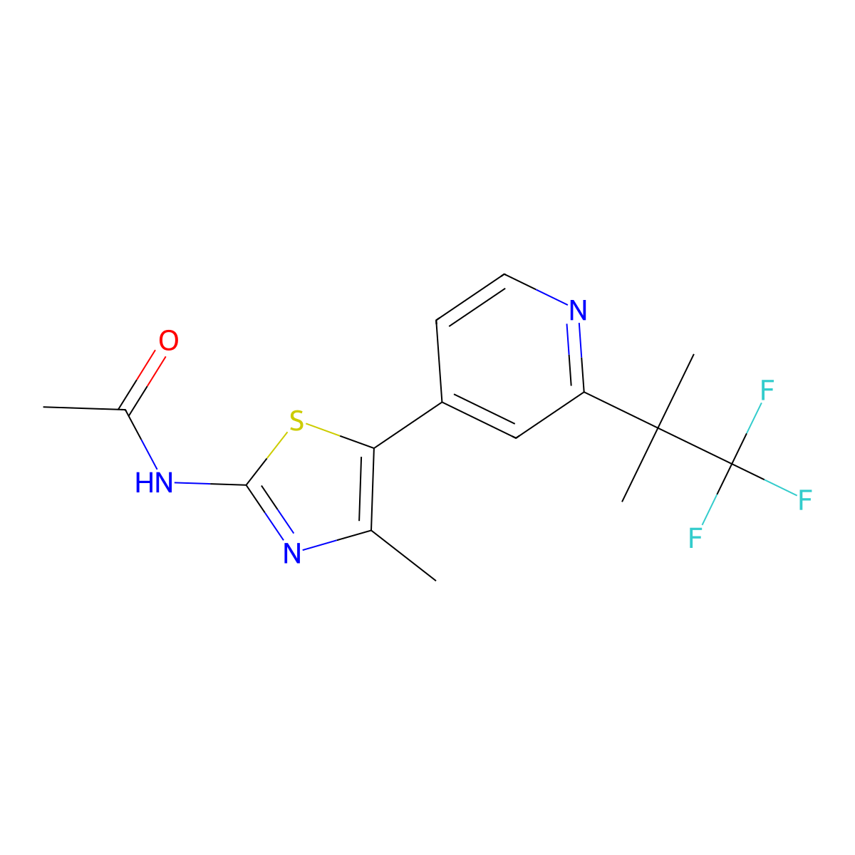 N-(4-Methyl-5-(2-(2,2,2-trifluoro-1,1-dimethylethyl)-4-pyridinyl)-2-thiazolyl)acetamide molecular structure, CAS 1357476-68-6