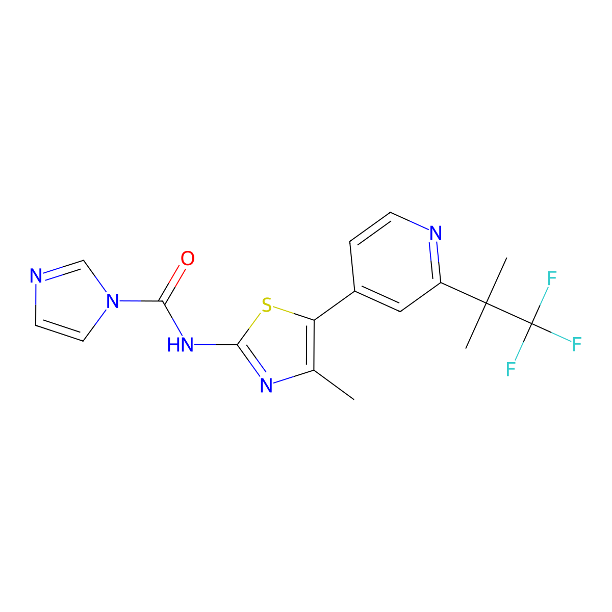 N-(4-methyl-5-(2-(1,1,1-trifluoro-2-methylpropan-2-yl)pyridin-4-yl)thiazol-2-yl)-1H-imidazole-1-carboxamide molecular structure, CAS 1357476-70-0