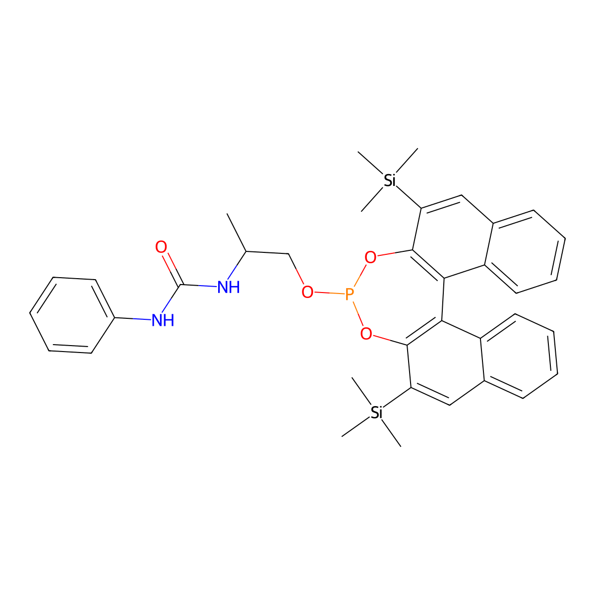1-{2S)-1-[(11bR)-2,6-Bis(trimethylsilyl)dinaphtho[2,1-d:1',2'-f][1,3,2]dioxaphosphepin-4-yloxy]propan-2-yl}-3-phenylurea molecular structure, CAS 1357562-70-9