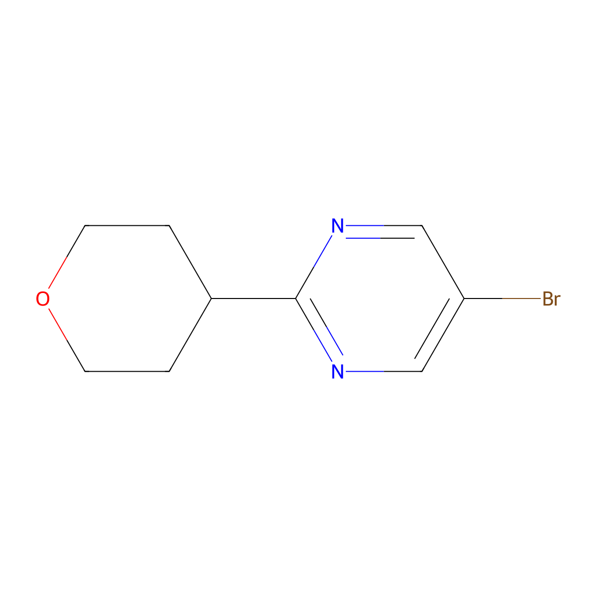 5-Bromo-2-(oxan-4-yl)pyrimidine molecular structure, CAS 1357580-19-8
