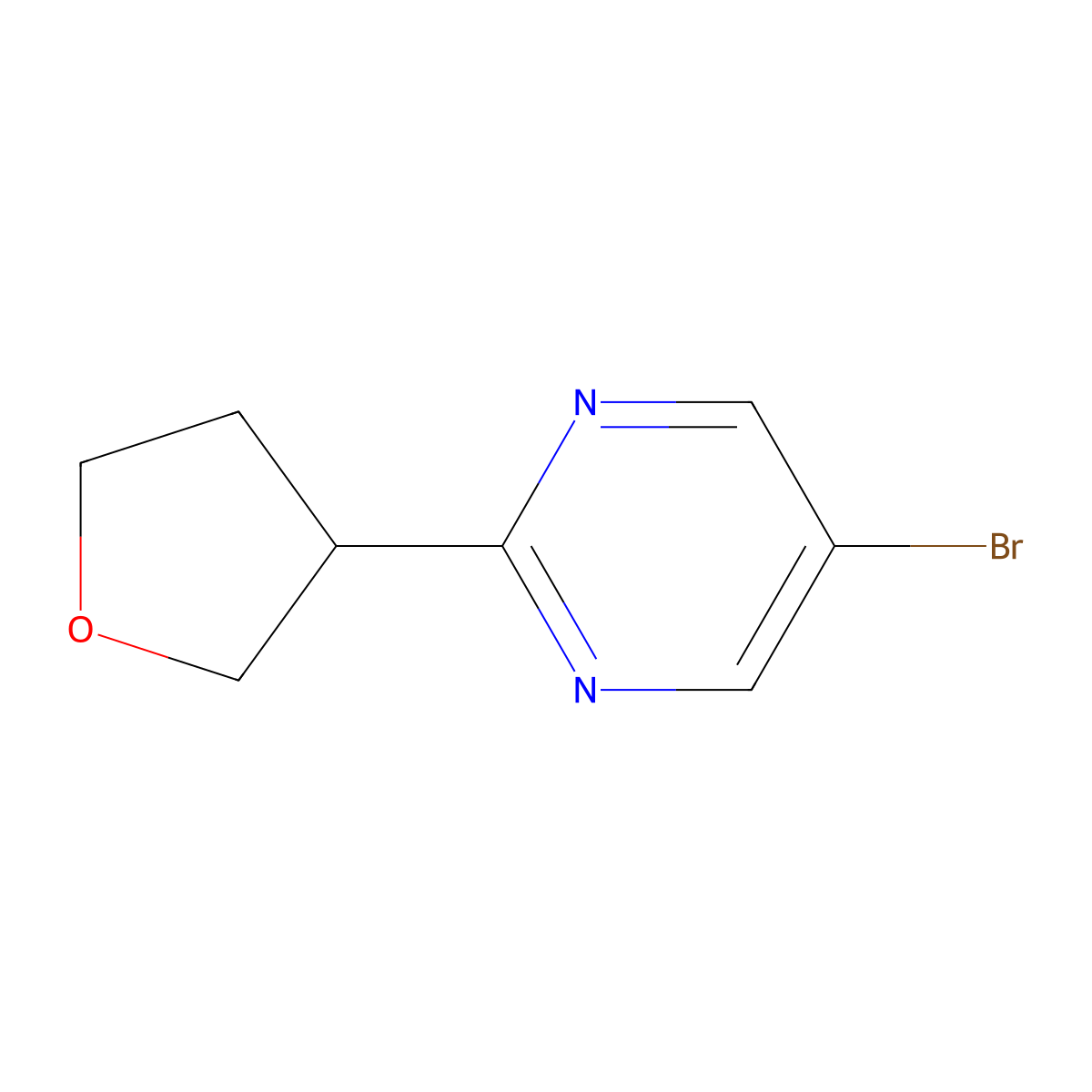 5-Bromo-2-(tetrahydrofuran-3-yl)pyrimidine molecular structure, CAS 1357580-22-3