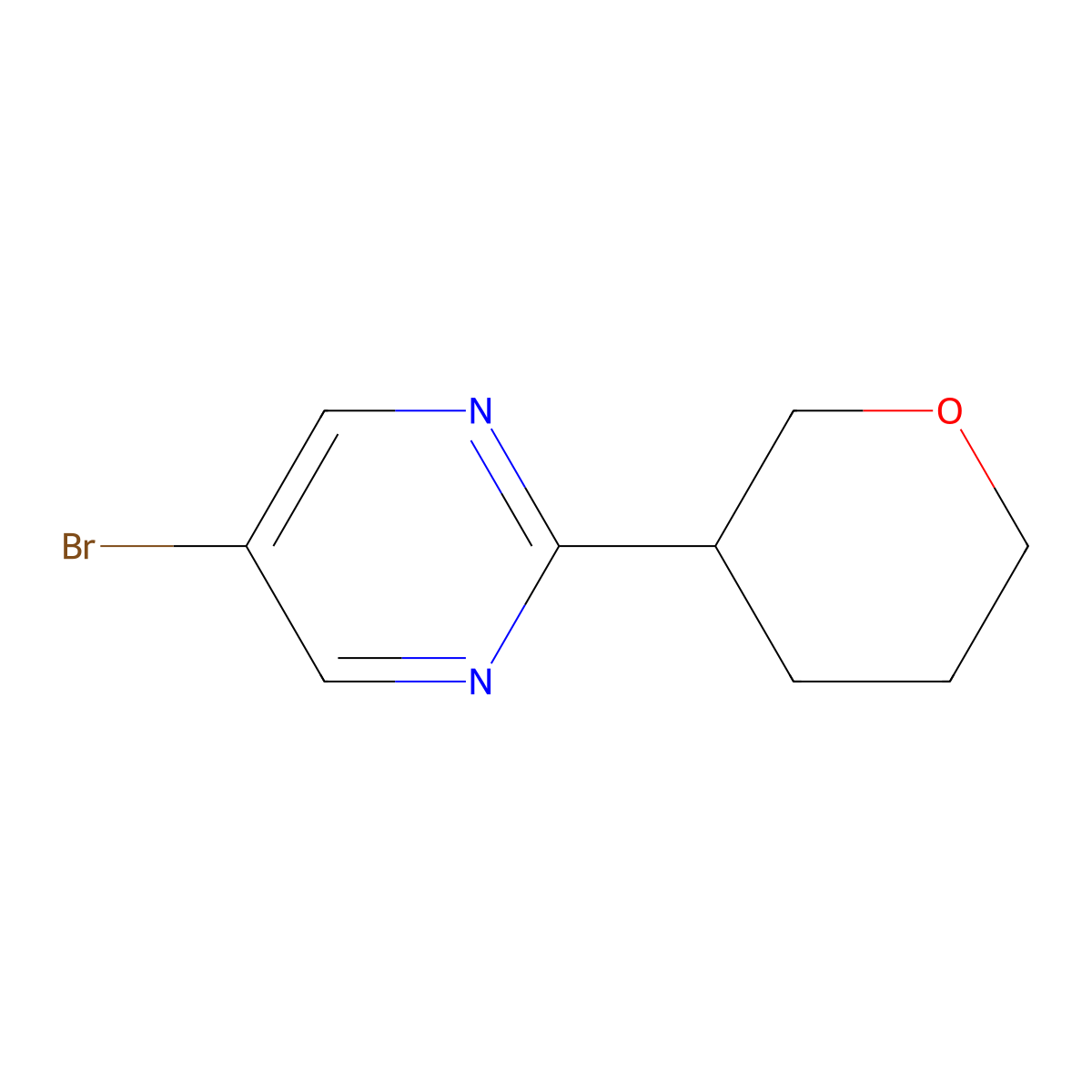 5-Bromo-2-(oxan-3-yl)pyrimidine molecular structure, CAS 1357580-52-9