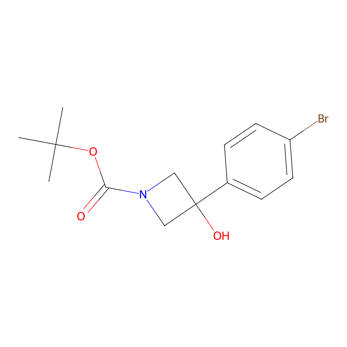 Tert-butyl 3-(4-bromophenyl)-3-hydroxyazetidine-1-carboxylate molecular structure, CAS 1357614-50-6