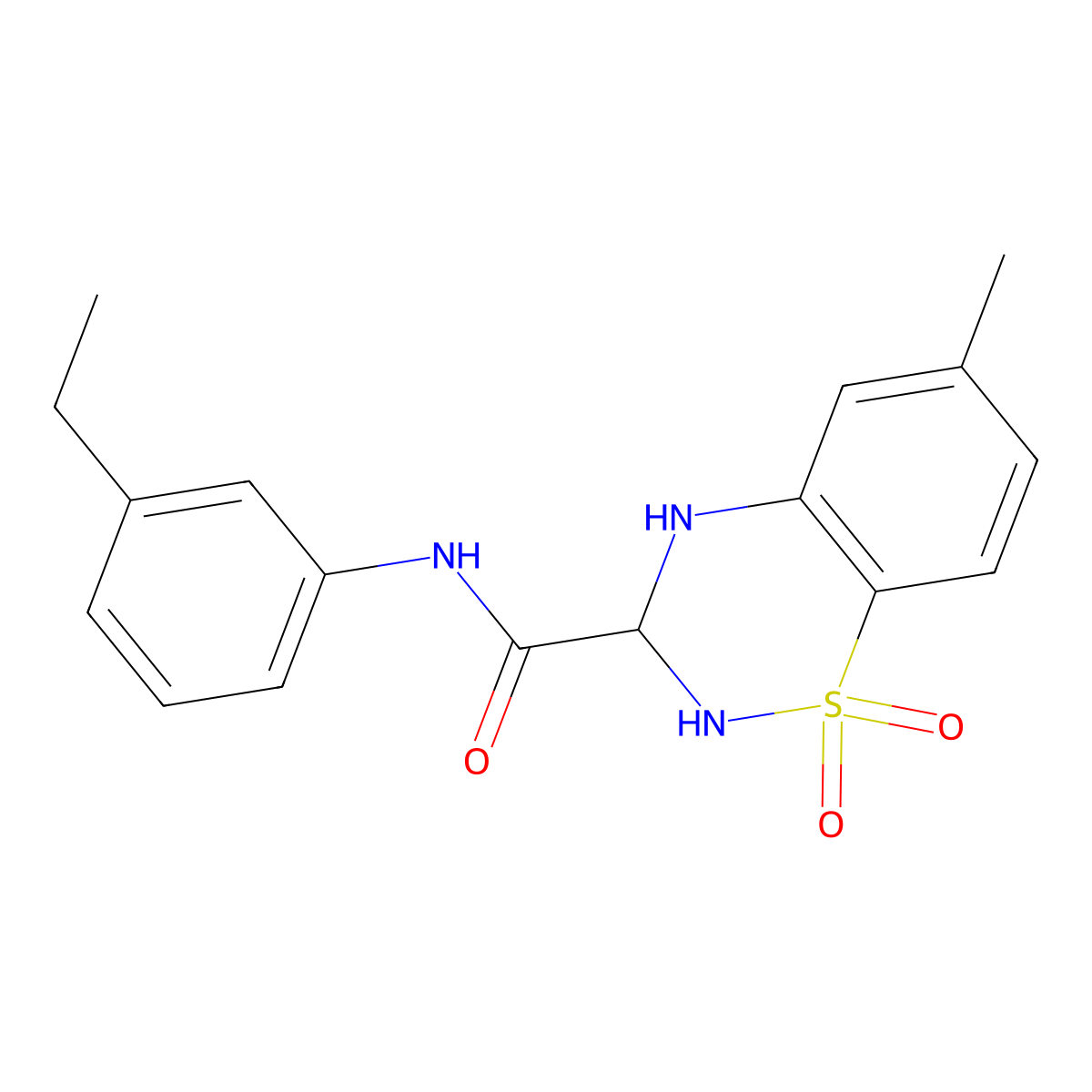 N-(3-ethylphenyl)-6-methyl-3,4-dihydro-2H-1,2,4-benzothiadiazine-3-carboxamide 1,1-dioxide molecular structure, CAS 1357633-30-7