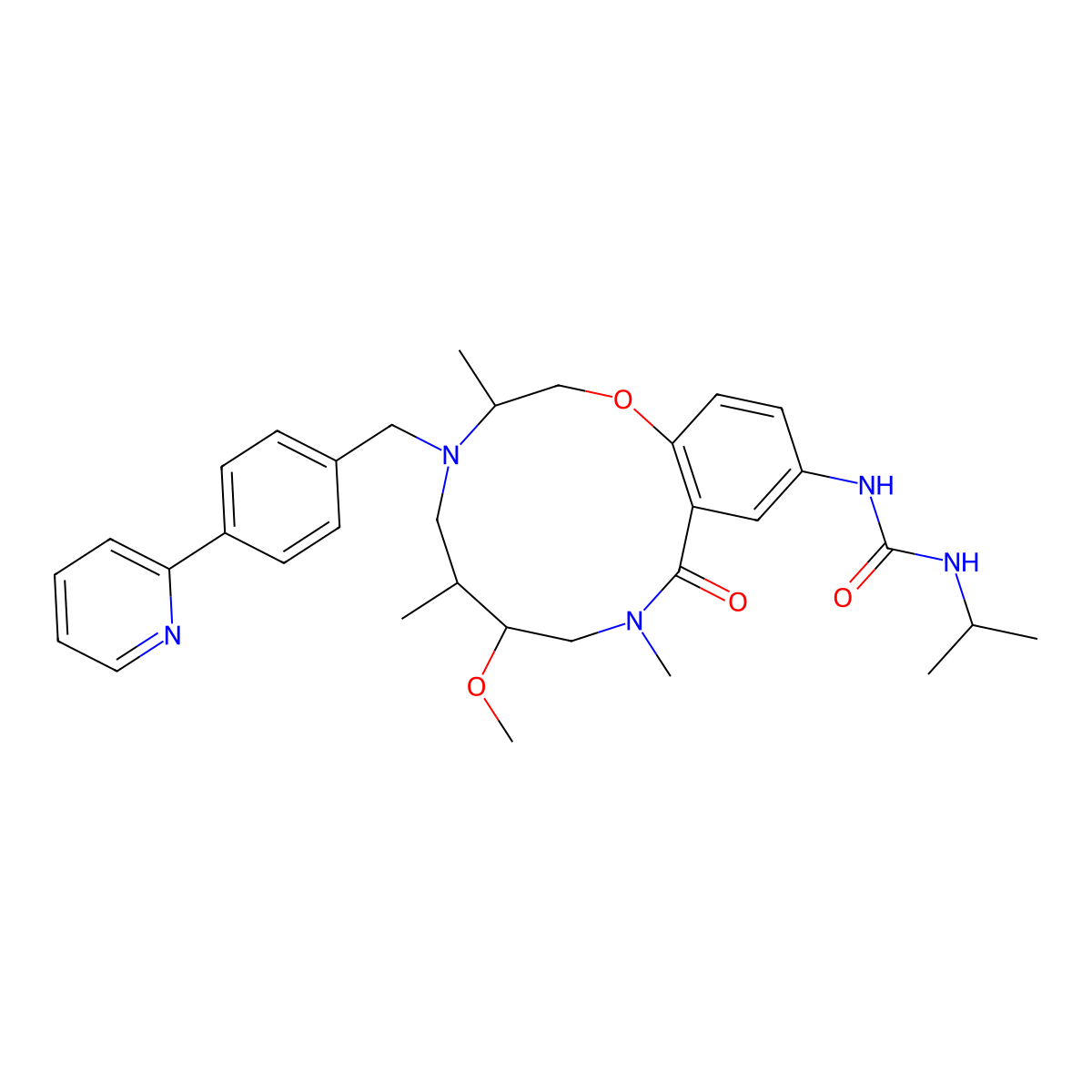 1-[(4S,7S,8R)-8-methoxy-4,7,10-trimethyl-11-oxo-5-[[4-(2-pyridinyl)phenyl]methyl]-2-oxa-5,10-diazabicyclo[10.4.0]hexadeca-1(12),13,15-trien-14-yl]-3-propan-2-ylurea molecular structure, CAS 1357647-78-9