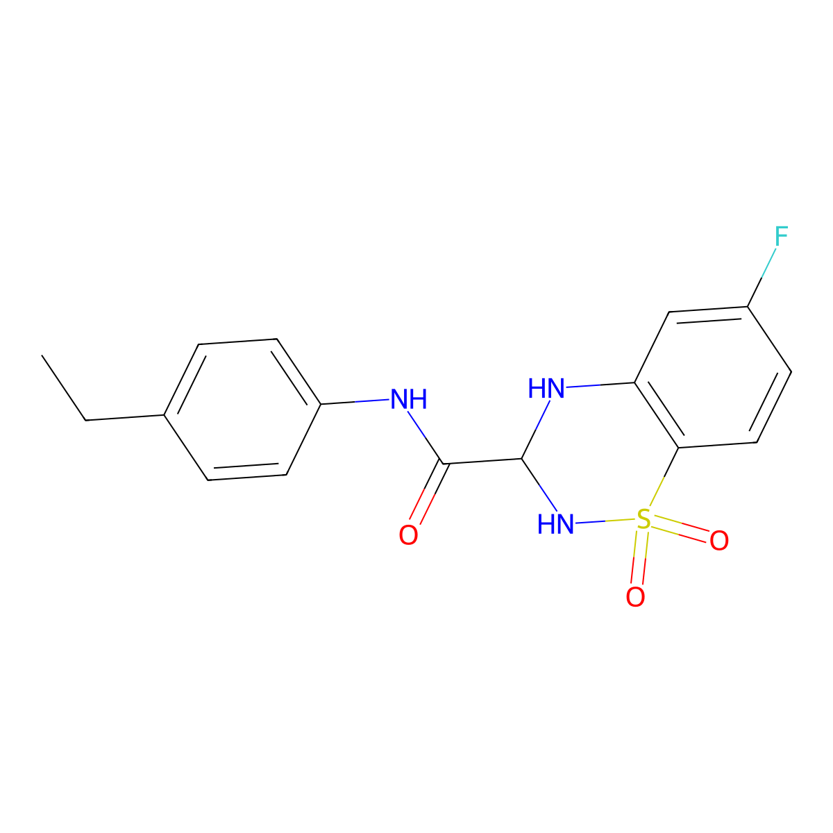 N-(4-ethylphenyl)-6-fluoro-3,4-dihydro-2H-benzo[e][1,2,4]thiadiazine-3-carboxamide 1,1-dioxide molecular structure, CAS 1357648-63-5