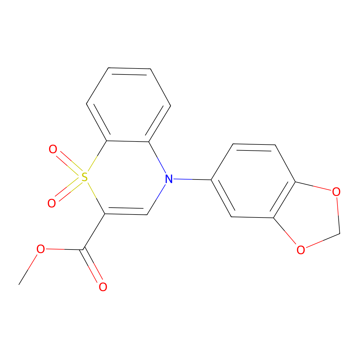methyl 4-(1,3-benzodioxol-5-yl)-4H-1,4-benzothiazine-2-carboxylate 1,1-dioxide molecular structure, CAS 1357702-97-6