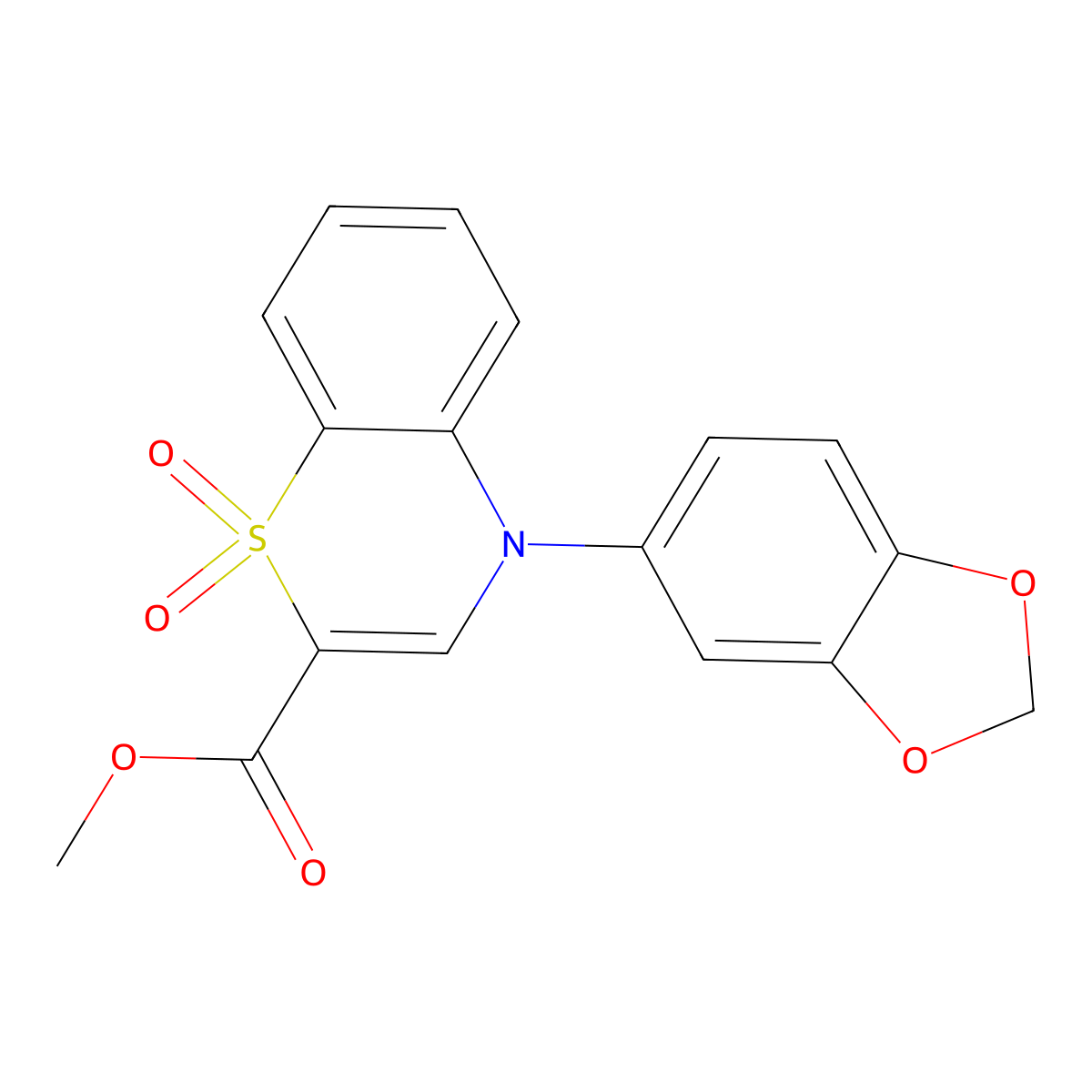 methyl 4-(1,3-benzodioxol-5-yl)-4H-1,4-benzothiazine-2-carboxylate 1,1-dioxide molecular structure, CAS 1357702-97-6