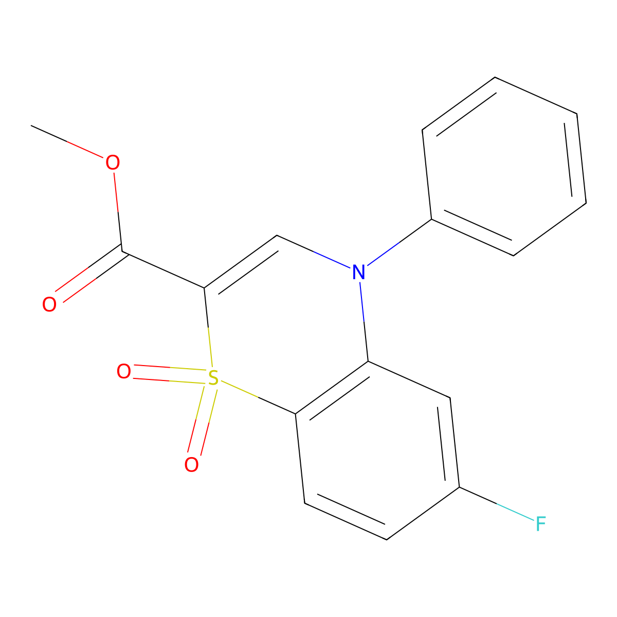 methyl 6-fluoro-4-phenyl-4H-benzo[b][1,4]thiazine-2-carboxylate 1,1-dioxide molecular structure, CAS 1357703-13-9