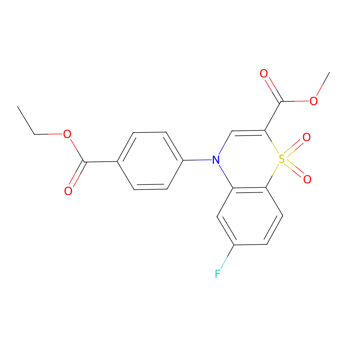 methyl 4-[4-(ethoxycarbonyl)phenyl]-6-fluoro-4H-1,4-benzothiazine-2-carboxylate 1,1-dioxide molecular structure, CAS 1357703-28-6